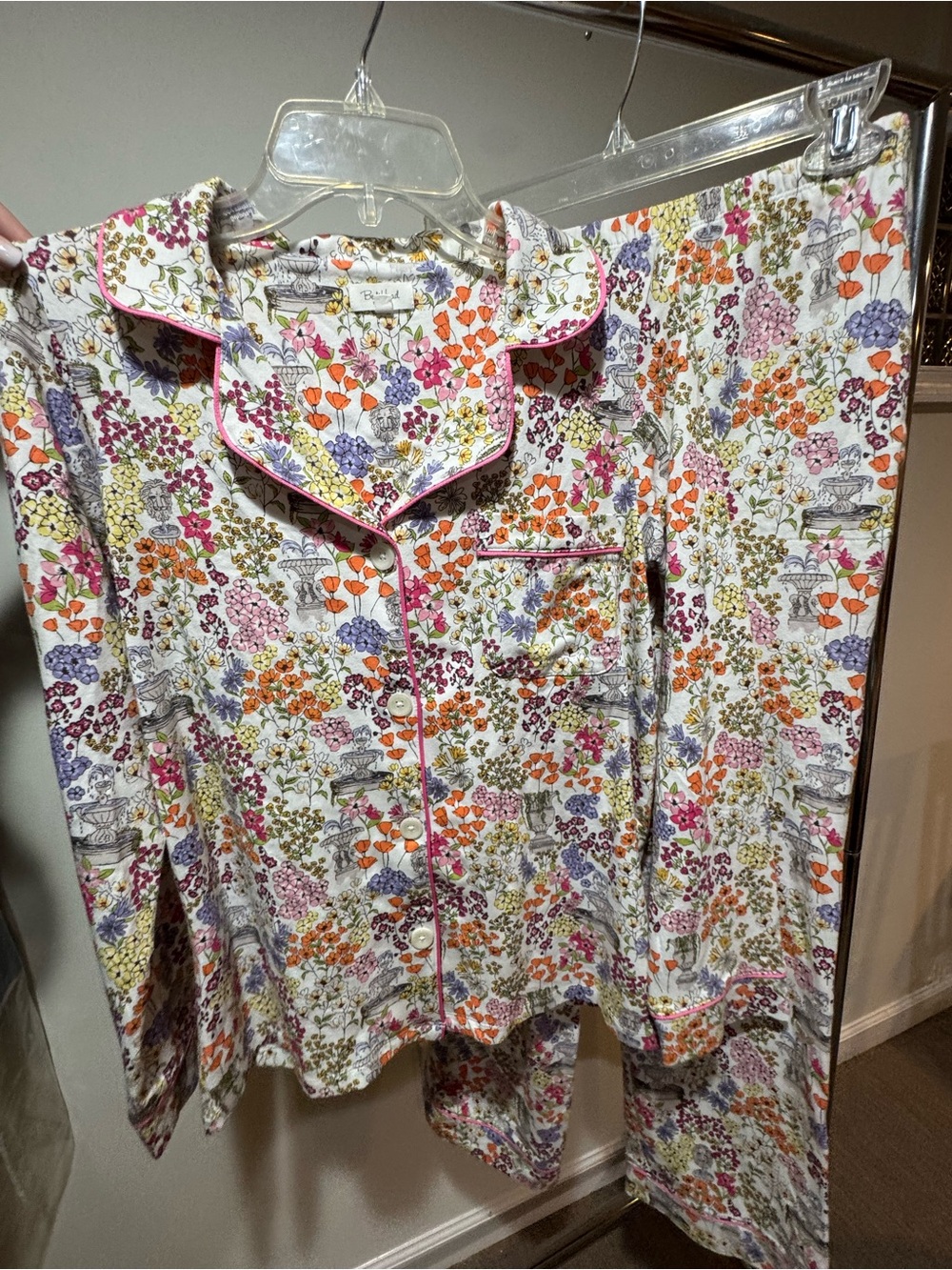 BedHead Women’s Floral Pajama Set - White with Pink, Orange, Purple & Green